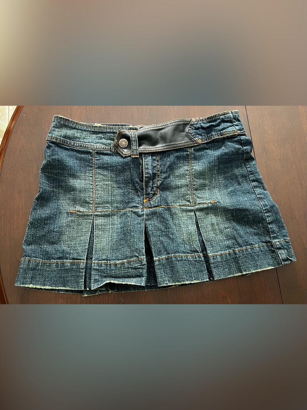 Dollhouse Blue Denim Pleated Mini Skirt